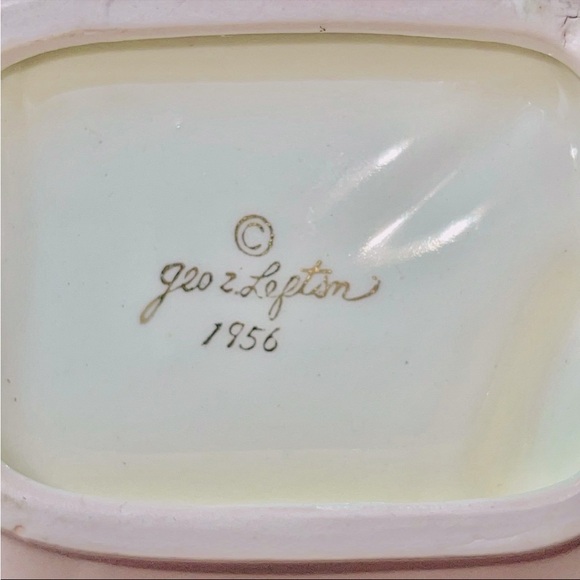 Vintage Signed Geo Z Lefton 1956 Pink & Gold Wheat Trinket & Dish Set - Picture 12 of 12